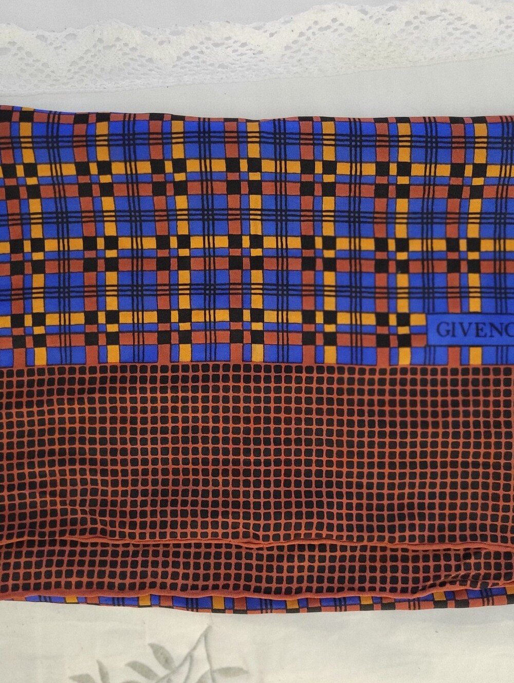 Vintage Givenchy 100% Silk Scarf Geometric Pattern